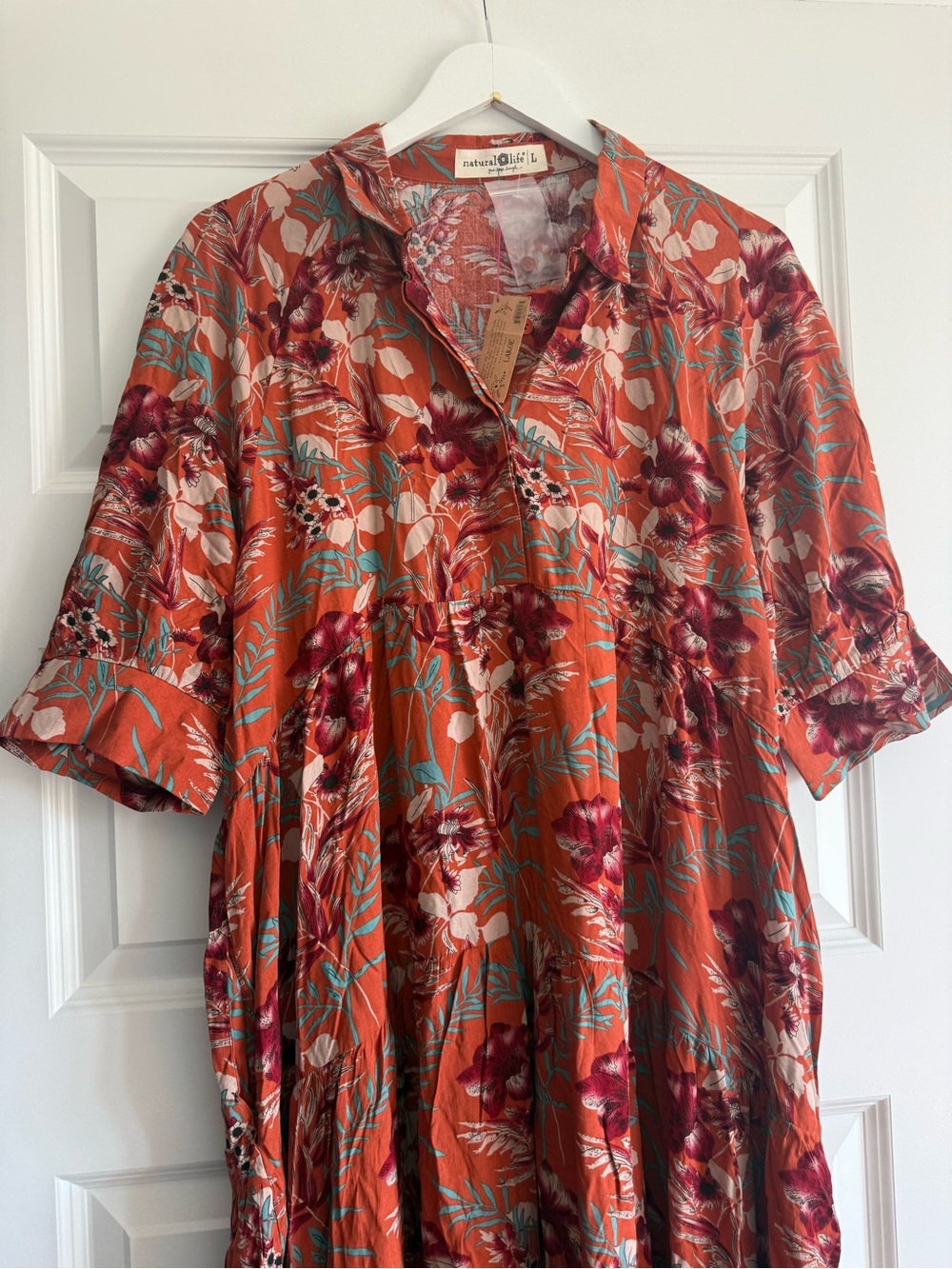 Natural Life Rebecca Midi Dress Orange Tropical Floral NWT L - Picture 11 of 14